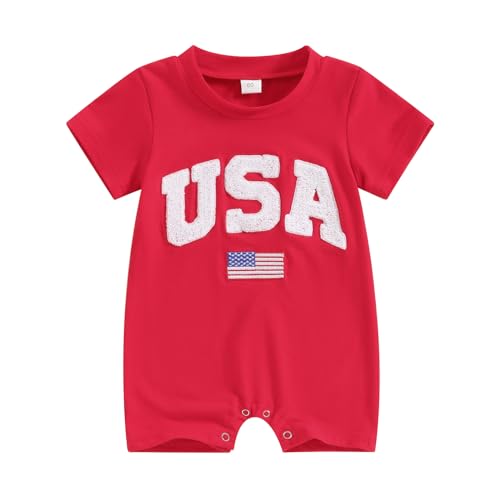 4th of July Baby Outfit Infant Boy Girl Short-Sleeve USA Embroidery Romper First July Fourth Shorts Jumpsuit