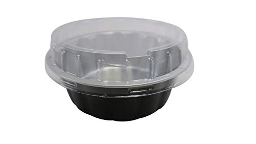KitchenDance Disposable Colored Aluminum 8 oz. Individual Cake Cups- Tart Pans-Dessert Pans. Color and Lid Options #A8 (100, Black With Lids)