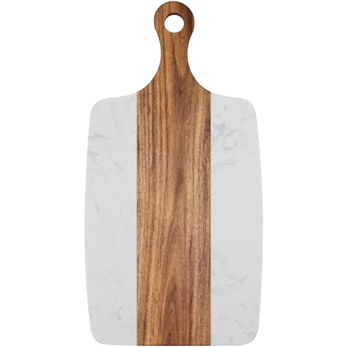 Gzcmxh Marble Charcuterie Board: Acacia Wood Marble Chopping Board - Suitable For Kitchen, Great Gift For Friends (White)