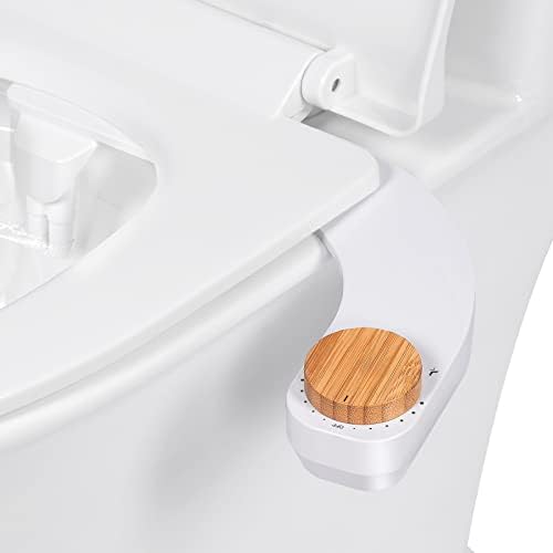 Bidet Toilet Seat Attachment - Self Cleaning Water Sprayer +Adjustable Pressure Nozzle, Easy Install (Classic, White/Bamboo)