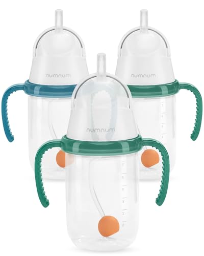 Image of NumNum Baby Straw Cup, Weighted Straw Cup, Spill Proof Sippy Cups with Straw for 6-12 Months, Toddler Drinking Cups, Baby Essentials (3-Pack, Blue/Green)