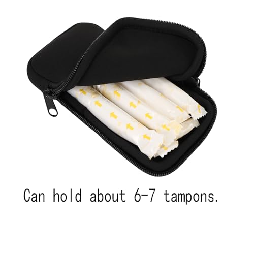 Image of Tampon Storage Bag, Neoprene Tampon Organizer Case with Zipper Small Pouch for Feminine Products Portable Period Bags for Women,Ladies (Black)