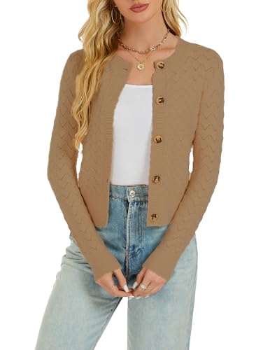 Image of Women's Long Sleeve Cropped Knitted Sweater Cardigan Button Down Open Front Knitted Shrug Sweaters