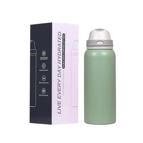 Image of FreeSip Gym Water Bottle with Straw & Chug Lid - Leak Proof Push Button Opening, BPA Free, Large Capacity Sports Bottle with Carry Handle (Avacado 33 OZ, 1000 ml)