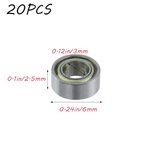 Image of Antrader 20-Pack 3mm x 6mm x 2.5mm MR63ZZ Double Shielded Deep Groove Radial Ball Bearings