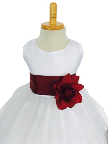 Rose Petal White Tulle Satin Flower Girl Gown Birthday Wedding Pageant2