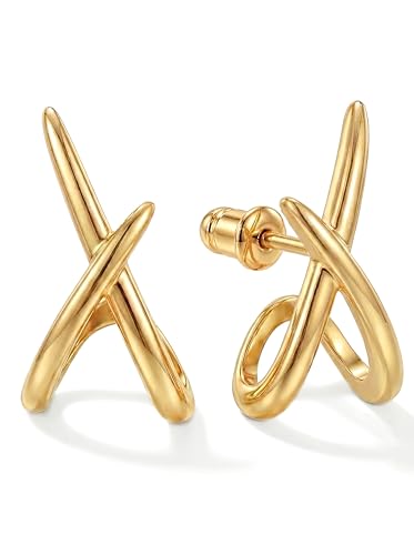 MUMREUES 14K Gold Stud Earrings for Women Trendy Dainty Hypoallergenic Sensitive Ears Huggie Stack Illusion Statement Fun Unique Summer Waterproof Cute Simple Minimalist Everyday Jewelry Gifts