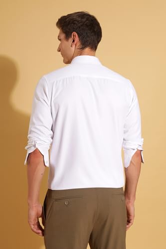 Image of Fyltr Men's Regular Fit Shirt - Dobby Self Design| Full Sleeve | Functional Patch Pocket | White Formal Shirts for Men
