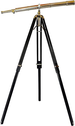 Nautical Nickel Handmade Telescope with Black Wooden Tripod Telescope Chrome Finish