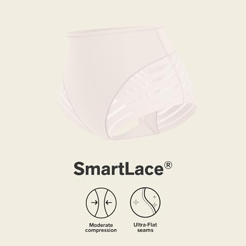 Image of Leonisa High Waisted Invisible Tummy Control Shapewear for Women - Stripe Lace Ladies Underwear Panties