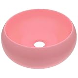 Xhnifbn Lavabo rotondo di lusso, rosa opaco, moderno lavandino in ceramica, 40 x 15 cm, per bagno, WC degli ospiti e guardaroba, elegante lavabo senza troppopieno, con scarico da 4,5 cm
