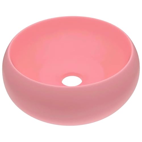 Image of vidaXL Luxury Wash Basin Round Washroom Vanity Stone Sink Bathroom Above Counter Vessel Basin Cloakroom Plumbing Fixture Matt Pink Ceramic