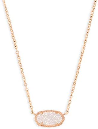 Kendra Scott Elisa Pendant Necklace for Women, Fashion Jewelry, 14k Rose Gold-Plated, Iridescent Drusy