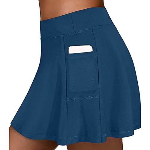 Wolle Saia de tênis feminina, short interno, elástica, esportiva, golfe, com bolsos, Azul, G
