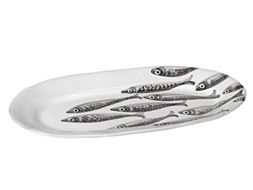 Virginia Casa Servierplatte Marina Sardine Fische 41x19cm weiß grau Keramik Cover