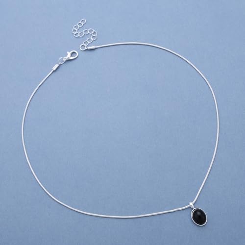 Boho Oval Onyx Pendant Necklace - Silver Zinc Onyx Stone - Women's Modern Choker3