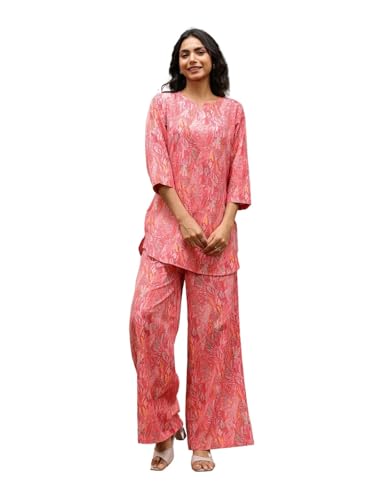 Image of GRECIILOOKS Co-ord Set for Women Stylish | Kurtis | Anarkali Viscose Printed Kurta & Straight Pant Sets | Festive Ethnic Indian Traditional Outfit for Functions & Puja | 3 /4 Half Sleeve