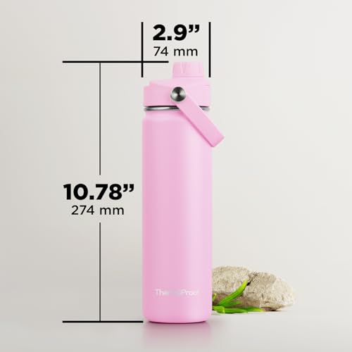 Image of ThermoProof Double-Walled Vacuum Insulated Stainless Steel Water Bottle - Wide Mouth with Chug & Spout Lids, Dishwasher Safe, Reusable, Leakproof, Hot & Cold for Men, Women & Kids - 22oz, Pink