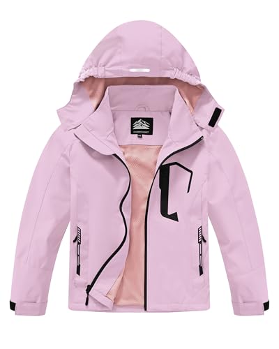 Buyboxs Kids Rain Jacket Girls Lightweight Raincoats Girls Outdoor Windbreaker Jackets with Detachable Hood Dusty Pink 8-9