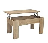 DHOME Mesa Centro elevable Salon o Comedor, mesilla café, mesita Madera con acabdo Blanco Roble Cambrian (Cambrian, Mod. 4 Patas)