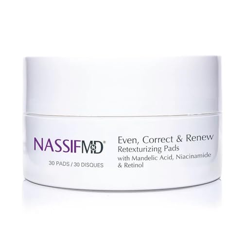 NassifMD Even, Correct & Renew Retexturizing Pads | Chemical Peel for Face | Whitehead, Closed...