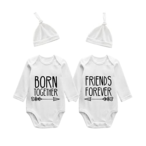 Image of YSCULBUTOL Baby Twins Bodysuits Best Friends Forever Baby Clothes Set with Bibs Girl Outfit with hat