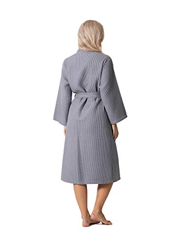 Turkish Linen Waffle Knit Lightweight Kimono Spa & Bath Robes For Women - Quick Dry - Soft (Gray, Large) #TOP5