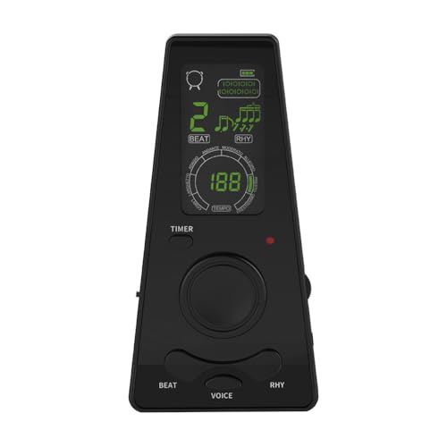 VOANZO Metrónomo Digital con Control de Volumen, Perilla de Tempo y Temporizador, metrónomo electrónico con ritmos de Voz vocales para Piano, violín, Guitarra, Ukelele y batería (Negro)