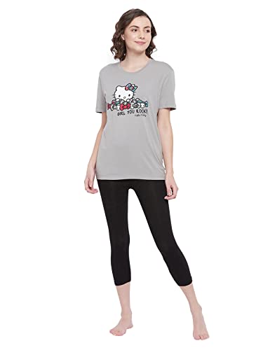 Image of Clovia Women's Cotton Graphic Print Short Sleeve T-Shirt in Grey