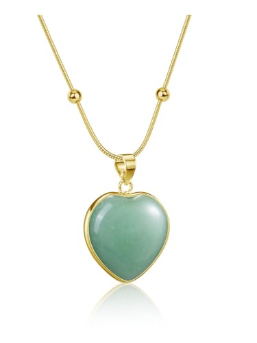 Jovivi Green Aventurine Crystal Heart Necklace for Women Valentines Jewellery,Gold Plated Healing Crystal Heart Pendant Necklace Gifts for Women Mum Her Birthday