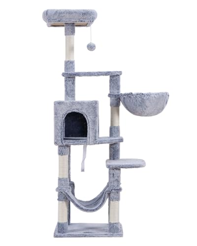 Hey-brother Árvore para gatos com rede grande, torre de gato de vários níveis para gatos internos, c