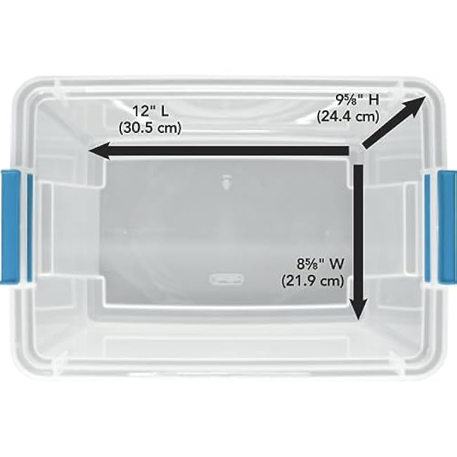 Sterilite 20 Qt Gasket Box, Stackable Storage Bin with Latching Lid and Tight Seal, Plastic Container to Organize Basement, Clear Base and Lid, 6-Pack