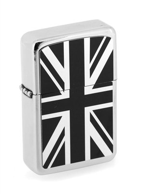 Star Chrome Lighter with a Polished Chrome UNION FLAG Emblem, EXCLUSIVE to AJF, Personalised Engraved Free
