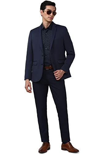 Image of Peter England Men Navy Solid Slim Fit Formal Blazer