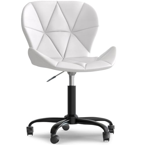 Image of Amazon Brand - Umi Home Swivel Height-Adjustable Faux Leather Office Computer Study Desk Chair for Salon, Spa in White Color