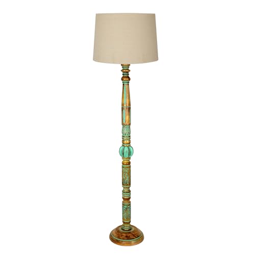 Image of Homesake Antique Wooden Floor Lamp for Living Room | Night Lamp Shade | Side Lamp for Living Room Light Decoration for Home | Made in India Products (Beige, Algae Carving)