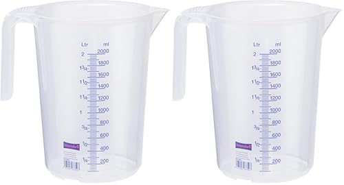 Récipient gradué 2 000 ML, PP, 2 échelles Transparent, poignée Ouvrir, empilable (Lot de 2)