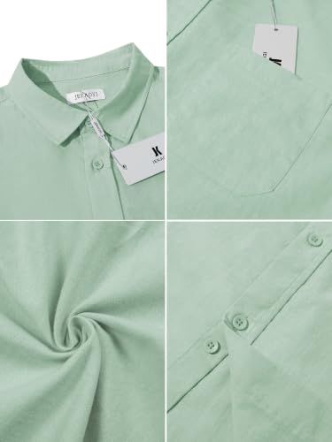 Image of JEKAOYI Mens Button Down Cotton Linen Shirts Casual Long Sleeve Beach Tops