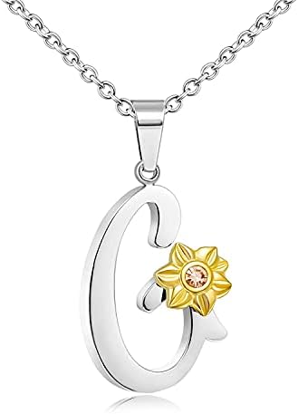 Shining Charm Sunflower Initial Necklace Letter Pendant Name Necklace Jewellery Gifts for Women Girls Christmas Birthday Mothers Day Necklaces Chain 18"- 20"