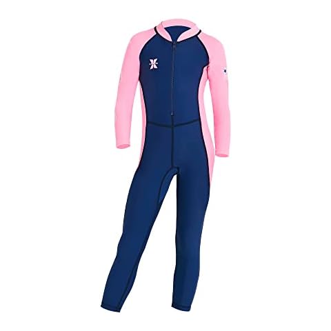 AIWUHE Kid's Full Body Swimwear Boys&Girls One Piece Swimsuit Long-Sleeve Water Sports Rash Guard UPF 50+ Sunsuit Sets Blue 7-8Y XXL Cover