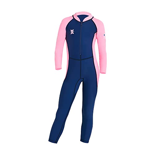 AIWUHE Kid's Full Body Swimwear Boys&Girls One Piece Swimsuit Long-Sleeve Water Sports Rash Guard UPF 50+ Sunsuit Sets Blue 5-6Y XL