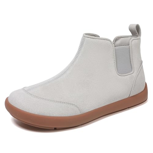 UBFEN Womens 100% Genuine Suede Leather Chelsea Ankle Boots Slip On Comfortable Winter Outdoor Warm Boot Grey Size US 8 by UBFEN - Used condition - US$52.43