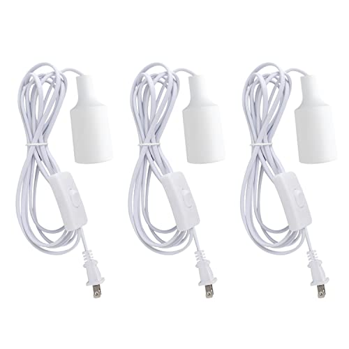 Plug In Hanging Light Kit, Retro Hanging Lights With Plug In Cord, E26 E27 Industrial Pendant Light Fixture, 9.8 Ft Cord With On/Off Switch Hanging Lamp For Living Room Bedroom 3 Pack (White) #TOP16