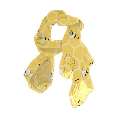 OTVEE Silk-Like Bee Yellow Honeycombs Scarf - Soft Lightweight Chiffon Shawl Wrap for Women