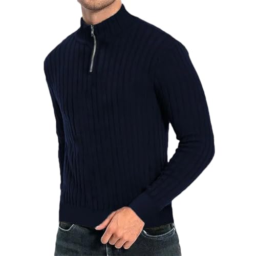 Men's Semi-Turtleneck Zipper Sweater Fall Winter Loose Sweater Casual Pullover Long-Sleeved Sweater