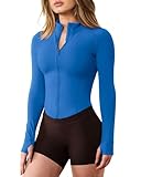 GYM RAINBOW Womens Snatched Workout Jackets Lightweight Zip Up Slim Fit Gym Track Athletic Jackets with Thumb Holes(#1 Dazzling Blue,Small)