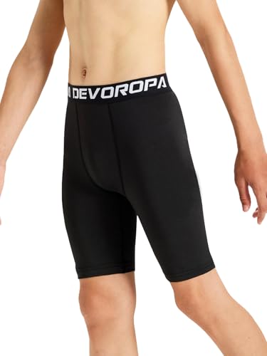 DEVOROPA Youth Boys Compression Shorts Performance Athletic Base Layers Workout Training Underwear Side Pocket2