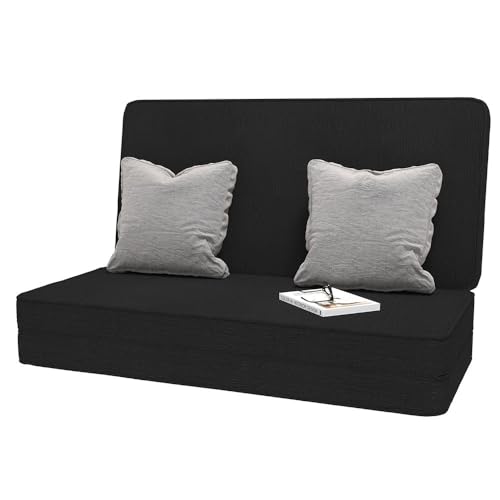 Sofá Cama Dobrável Casal 3 em 1 Tecido TNT Preto 176x116cm – Leve, Compacto(Casal)
