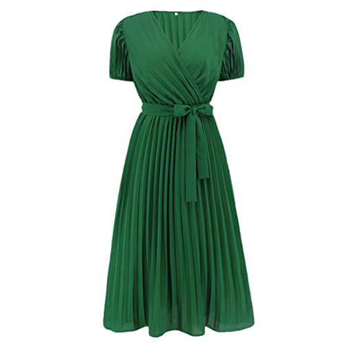 Robe midi plissée à manches bouffantes chic pour vacances et soirées d'été