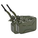 HOBBYZOO Lot de 2 Jerrican Bidon Essence 10L Métal avec Bec Verseur, Réservoir Carburant Portable pour Essence, Diesel et Bioéthanol (Vert)